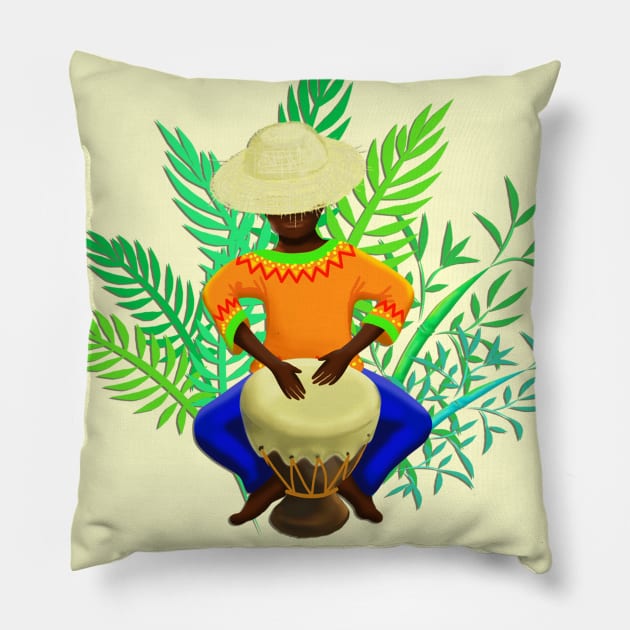 Bongo Man Tribal Music Percussions Pillow by BluedarkArt