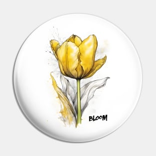 Yellow Tulip Bloom Watercolor Pin