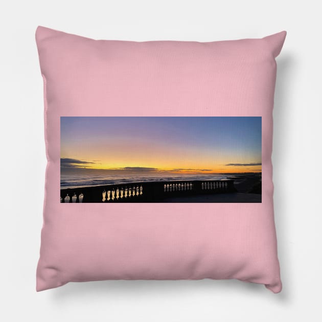 North Sea Sunrise over the Balustrade - Panorama Pillow by Violaman