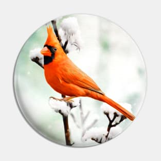 Northern Cardinal Red Bird in Winter Pin