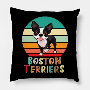 Vintage Retro Boston Terriers Pillow