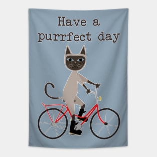 Siamese cat on bicycle Tapestry