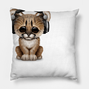 Cute Cougar Cub Dj Wearing Headphones Pillow