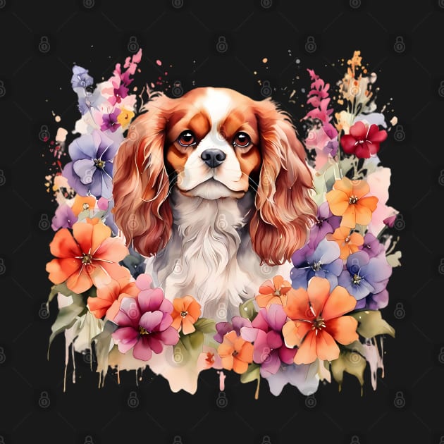 A cavalier king charles spaniel decorated with beautiful watercolor flowers by CreativeSparkzz