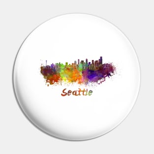 Seattle skyline in watercolor Pin