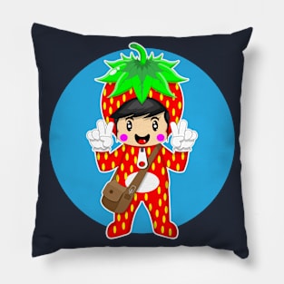 mascot strawberry cartoon cute and funny Pillow