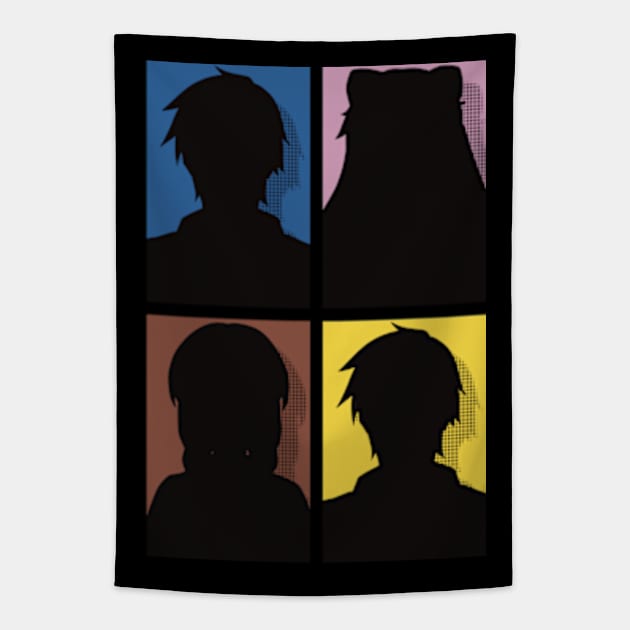 All Main Characters from More than a married couple, but not lovers or Fuufu Ijou, Koibito Miman: Akari Watanabe, Shiori Sakurazaka, Jirou Yakuin and Minami Tenjin in Silhouette Pop Art Design Tapestry by Animangapoi