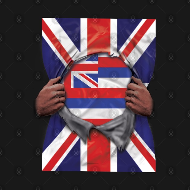 Hawaii Flag Great Britain Flag Ripped - Gift for Hawaiian From Hawaii by Country Flags