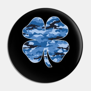 Blue Camouflage Irish Shamrock Lucky Four-leaf Clover St Patrick's Day Pin