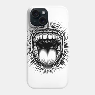 Mouth Open Tongue Scream Vintage Ink Hand Drawing Monochrome Phone Case