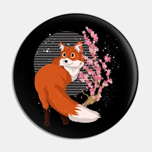 Fox Lover Sakura Nature Retro Forest Animal Fox Pin