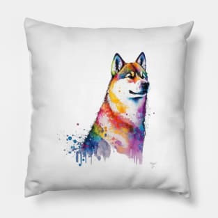 Akita Dog In Watercolor & Pen Pillow