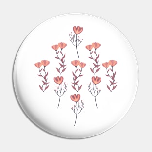 Coral & Salmon Retro Flowers Pin