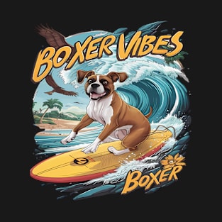 Majestic Boxer Dog Surfing T-Shirt