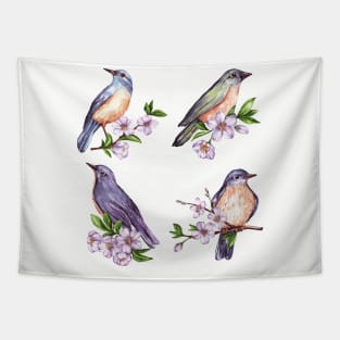 Watercolor Spring Color Birds Tapestry