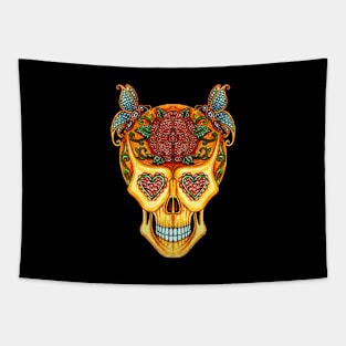 Sugarskull in love set with gems day of the dead. Tapestry