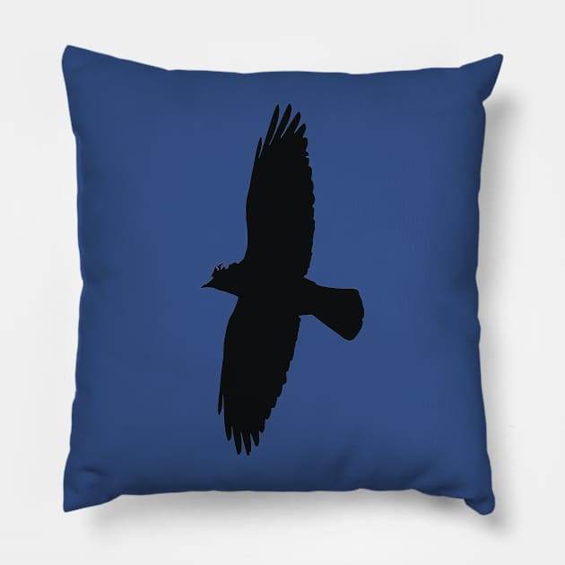 Minimalistic Jackdaw In Flight Silhouette Pillow by taiche