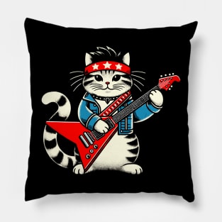 Cat Playing Electric Guitar Rock Music Funny Cat Pillow