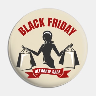 Black Friday Sale Emblem with shopping woman Pin