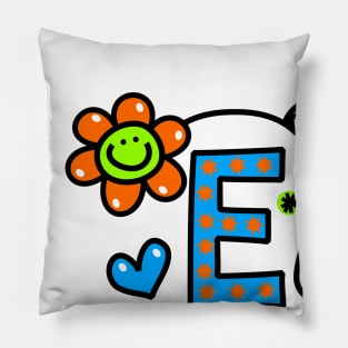 Letter E abc monogram hand drawn colorful alphabet Pillow