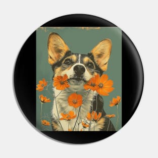 Welsh Corgi Flowers Photo Art Design For Dog Onwer Pin