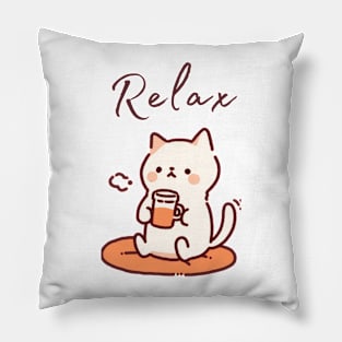 Purrfectly Relaxed Cat with Coffee Pillow