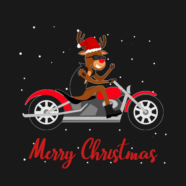 Funny Reindeer Motorcycle Biker Christmas by TeeSky