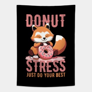 Cute red panda Donut Stress Just Do Your Best - Dark Background Tapestry