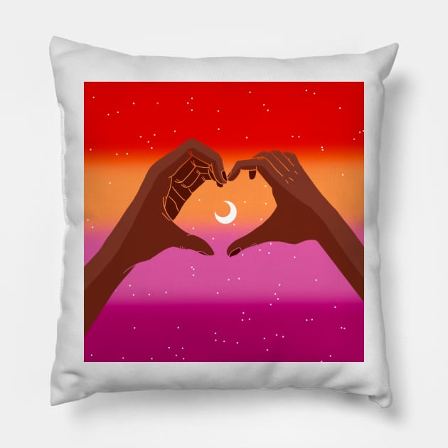 Sunset Lesbian Astrology Hands Pillow by maya-reinstein