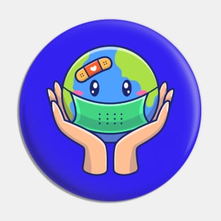 Save World From Virus Cartoon Pin