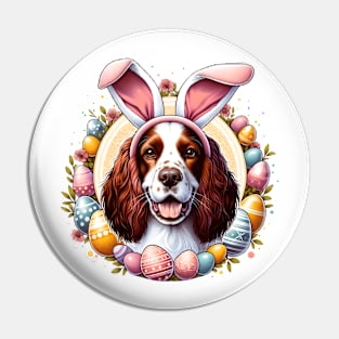 Sussex Spaniel Enjoys Easter with Bunny Ears Delight Pin