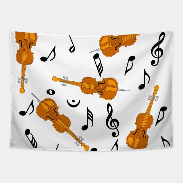 Cello Black Music Notes Tapestry by Barthol Graphics