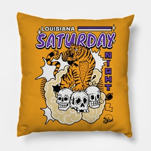 Retro Louisiana Saturday Night Manga Style Purple and Gold Pillow