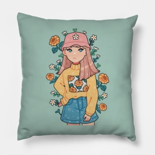 The Girl and Sunflowers (Ver. 2) Pillow