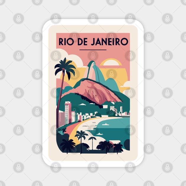 A Vintage Travel Art of Rio de Janeiro - Brazil Magnet by goodoldvintage