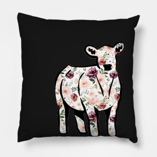 Watercolor Floral Cow Silhouette  - NOT FOR RESALE WITHOUT PERMISSION Pillow