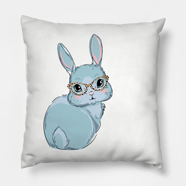 Cute Bunny Face Shirt Leopard Print Glasses EASTER Pillow by kevenwal
