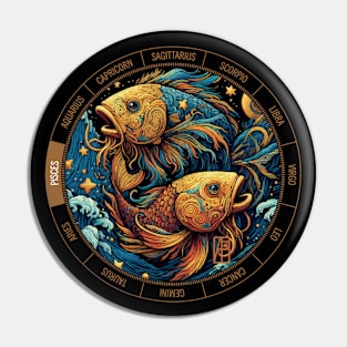 ZODIAC Pisces - Astrological PISCES - PISCES - ZODIAC sign - Van Gogh style - 1 Pin