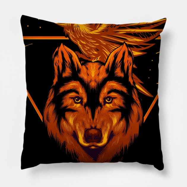 Wanderer wolf and raven design Pillow by IrinaEA