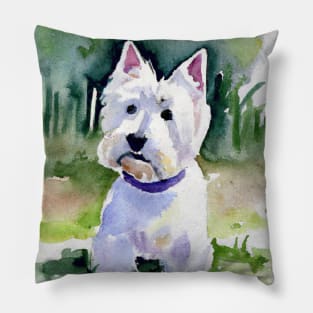 West Highland White Terrier Watercolor Painting - Dog Lover Gifts Pillow