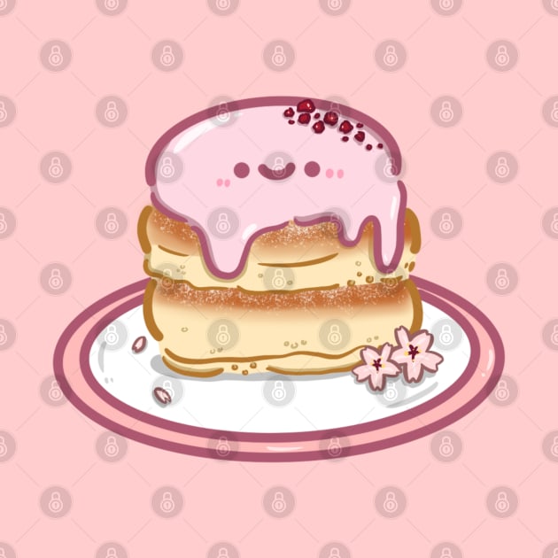 Kawaii japanese sakura fluffy souffle pancake design sticker by Marie.c.doodles