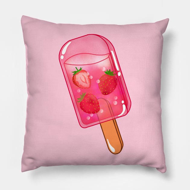 Fresh Strawberry Ice Pop Pillow by Kimprut