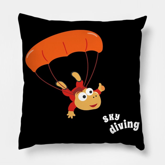 cartoon illustration of skydiving with litlle dinosaur Pillow by KIDS APPAREL