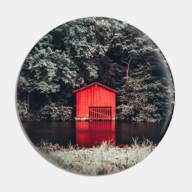 Red House on the Lake Pin by Kelly Louise Art