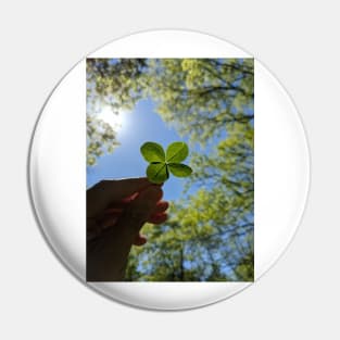 Four Leaf Clover with the Treetops Photographic Image Pin