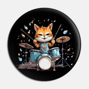 Cool Cat playing on Drums cartoon style Pin