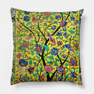 Persian Flowers and Birds Tile Mosaic Pillow