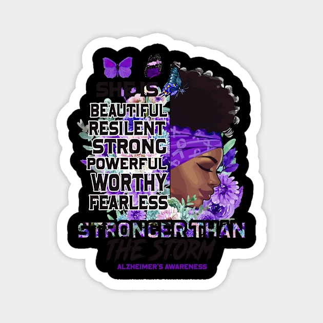 Alzheimer's awareness black girl she is beautiful stronger than storm Support Gift Magnet by Benjie Barrett