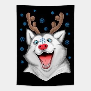 Husky Rudolph on black Tapestry