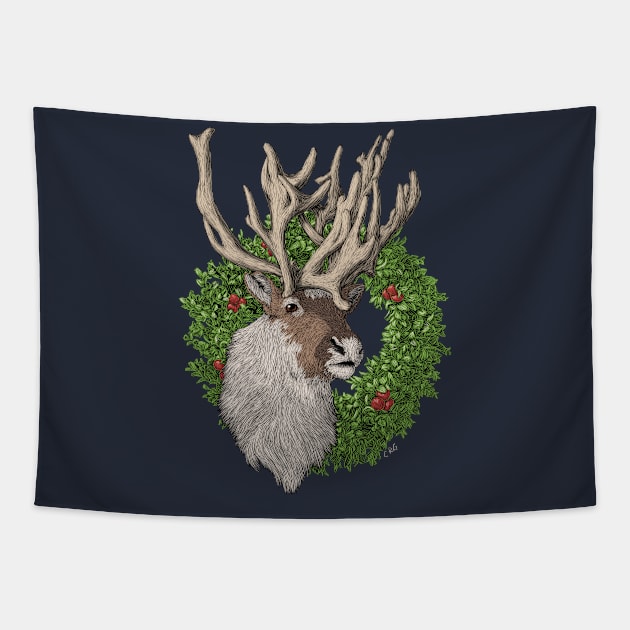 Reindeer with Wreath Tapestry by Walking in Nature